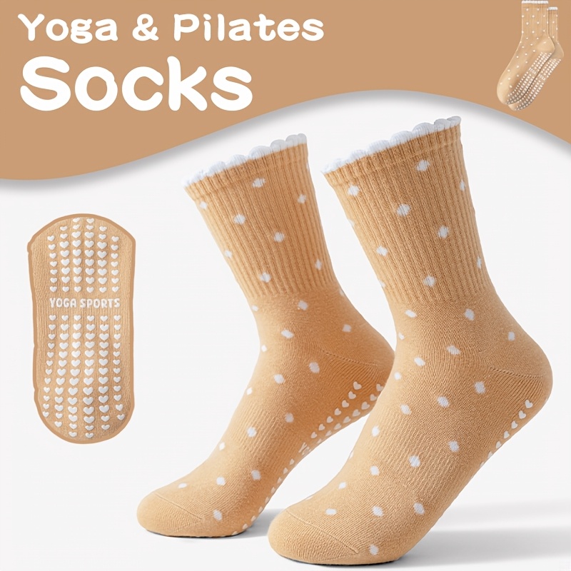 Medias Para Pilates Y Yoga - Braune Yoga-Socken für Damen, weiße Punkte,