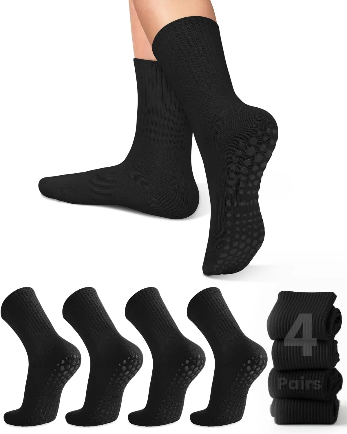 Pilates & Yoga Vida - 4 Paar Damen-Yoga-Socken, einfarbige, rutschfeste Yoga-Pilates-Ballettsocken