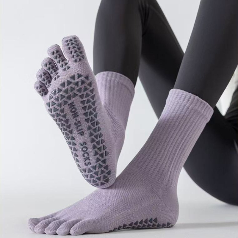 Medias Para Pilates Y Yoga - Unisex Fünf-Zehen-Yoga-Socken, Wadenlange Rutschfeste Silikon-Grip-Socken, Atmungsaktive