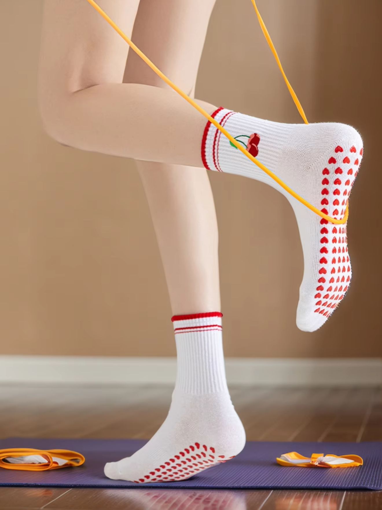 Pilates & Yoga Vida - 1 Paar grenzübergreifende professionelle Yoga-Socken, Baumwoll-Riemchen-Silikon-Anti-Rutsch-Pilates-Fitness-Tanz-Bodensocken